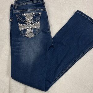L&B Navy Boot Cut Jeans with Silver Accents